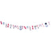 Decorative garland string featuring pastel-colored beauty and spa icons including lipsticks, makeup mirrors, nail polish bottles, and cosmetic compacts in pink, blue, and purple tones.