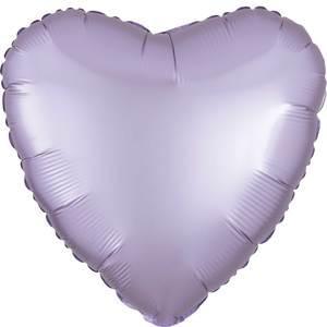 Pastel lilac heart-shaped foil balloon with a satin finish and reflective surface.