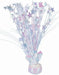 Iridescent cascade balloon weight featuring purple, pink, and blue star-shaped toppers on clear cascading strands with a weighted base.
