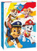 Colorful gift bag featuring four cartoon puppies in police and firefighter uniforms against a blue and yellow background with red accents.