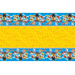 Blue and yellow plastic tablecover featuring repeating rows of cartoon pups in firefighter and police uniforms against a sky background, measuring 54 by 84 inches.