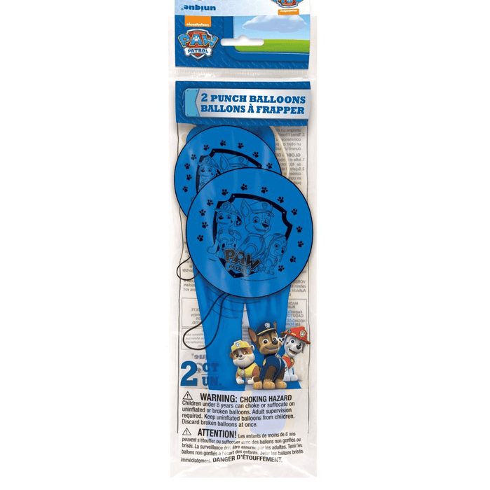Blue punch balloons with Paw Patrol design on packaging