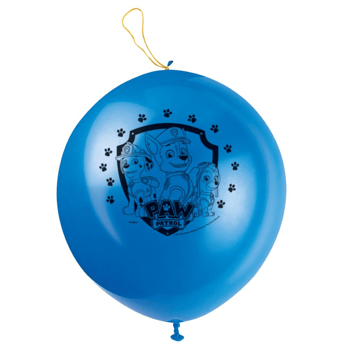 Blue punch balloon with Paw Patrol design on a white background