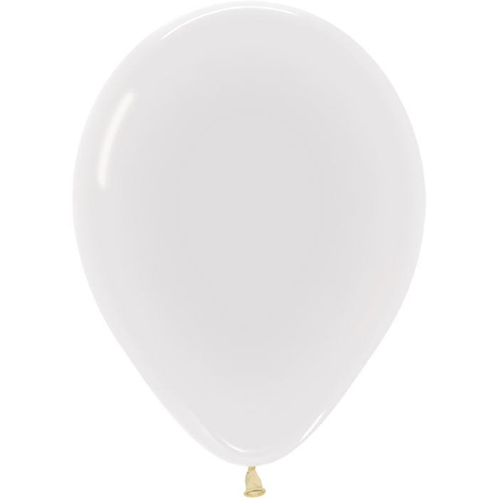 Pearl white latex balloon with a teardrop shape and tan-colored tied knot at the bottom.