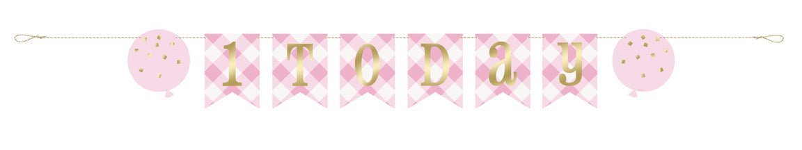 6ft Pennant Banner Pink Gingham - Party Supplies