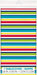 Packaged plastic tablecover featuring horizontal stripes in red, navy blue, lime green, teal, and yellow, measuring 54 by 84 inches.