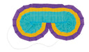 Colorful pinata blindfold with turquoise eye cups outlined in yellow and gold, surrounded by a purple outer band, featuring an elastic string connector.
