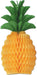 Yellow honeycomb pineapple decoration with green leaf crown, featuring a dimensional paper construction with a layered textured body.