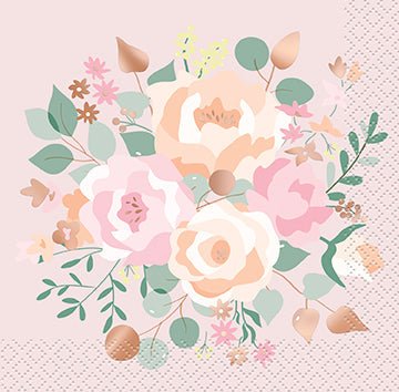 Pink Blooms Foil Beverage Napkins | 16ct