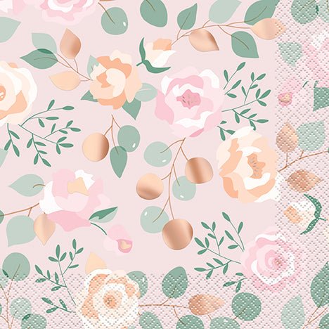 Pink Blooms Foil Lunch Napkins | 16ct
