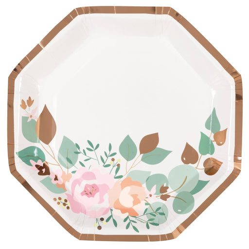 Pink Blooms Octagon Shaped Plates 9in | 8ct