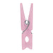 Pink wooden clothespin with a metal spring mechanism and oval cutout detail on the lower section.