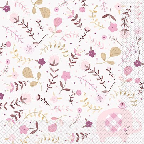 Pink Floral Elephant Lunch Napkins | 16ct