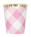 8ct 9oz Cup Pink Gingham - Party Supplies