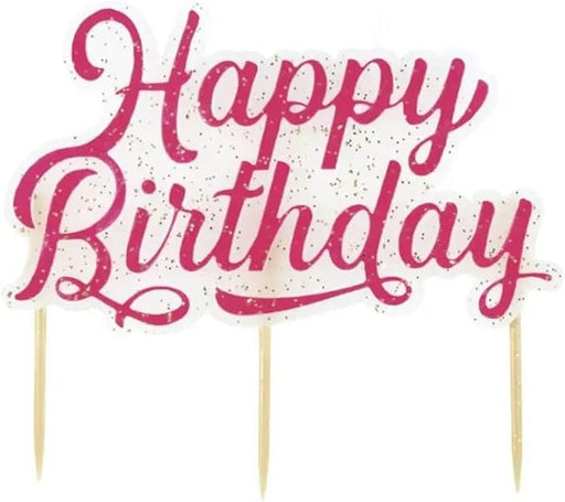 Pink Glitter Large Happy Birthday Pick Candle | 1ct