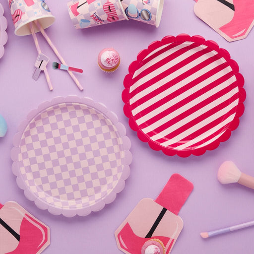 Pink Scalloped Stripe Paper Dinner Plates | 8ct