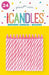 Pack of 24 pink spiral birthday candles with white stripes arranged in rows on yellow backing card.