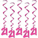 Five pink spiral hanging decorations with large "21" numerals at the bottom, ideal for twenty-first birthday party celebrations.