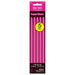 Package of five bright pink glow sticks with connectors, each eight inches long, displayed vertically against a dark brown background with yellow circular badge indicating quantity.