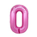 Pink foil number zero balloon, 34 inches tall, with a metallic finish and rounded rectangular shape against a white background.