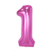Bright pink metallic foil balloon shaped like the number 1, approximately 34 inches tall, displayed against a white background.