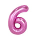 Bright pink foil balloon shaped as the number 6, approximately 34 inches tall, with a glossy metallic finish and ribbed seams visible against a white background.
