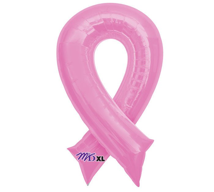 Pink ribbon-shaped foil balloon with XL branding visible on the lower left tail section.