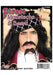 Pirate costume accessory package featuring a black curled mustache and matching black beard with decorative chain headpiece, displayed on a mannequin head with long black hair and burgundy pirate coat.