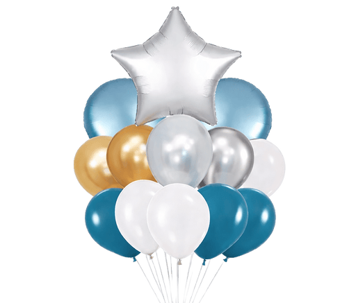 Platinum Star Silver Blue Balloon Bouquet | 15pc