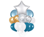 Platinum Star Silver Blue balloon bouquet with silver star balloon and coordinating blue, silver, white, gold, and pearl balloons.