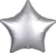 Silver star-shaped foil balloon with a shiny metallic finish and five pointed tips.