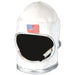 White plush astronaut helmet with a large black oval visor opening and a small American flag emblem on the front.