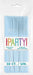 Package of 50 heavy-duty powder blue plastic knives with colorful "Party!" branding and bilingual labeling for reusable dishwasher-safe utensils.