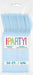 Package of 50 powder blue heavy-duty plastic spoons with colorful "Party" branding and text indicating they are reusable and dishwasher safe.
