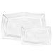 Two clear plastic serving trays in different sizes with curved wavy edges and raised rims, displayed against a white background.