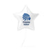 White star-shaped mylar balloon with blue Preston Indians school logo and text printed on the front.