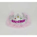 Decorative princess tiara with silver metal band, colorful rhinestones, flashing lights, and pink tulle fluffy trim around the base.