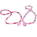 Two pink beaded necklaces with faceted crystal accents and teardrop-shaped pendants, arranged on a white background.