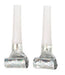 Pair of clear glass vases with frosted white cylindrical tops and crystalline bases, displayed side by side.