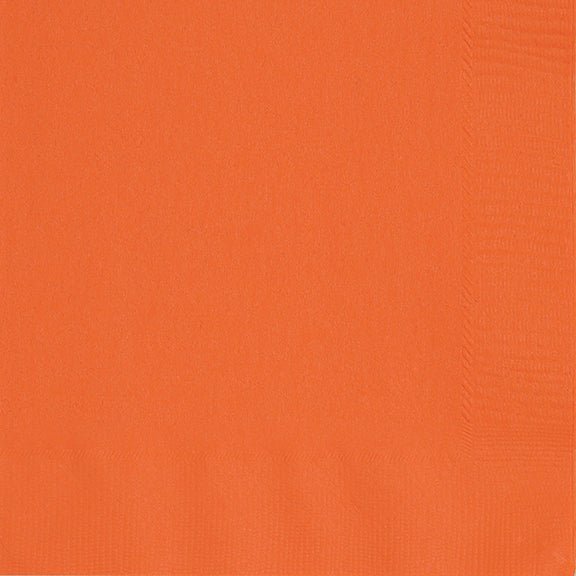 Solid pumpkin orange dinner napkin with a textured fabric surface.
