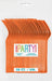 Pack of 50 heavy-duty pumpkin orange plastic forks with colorful "Party" branding label displayed on white packaging.