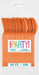 Package of 50 bright orange heavy-duty spoons with "Party!" branding and bilingual text on white label, displayed fanned out to show quantity.