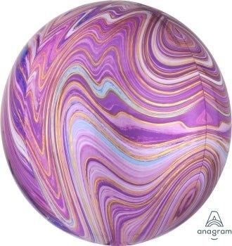 Purple marbled sphere balloon with swirling waves of purple, pink, and blue throughout, featuring a glossy finish and an Anagram logo in the corner.
