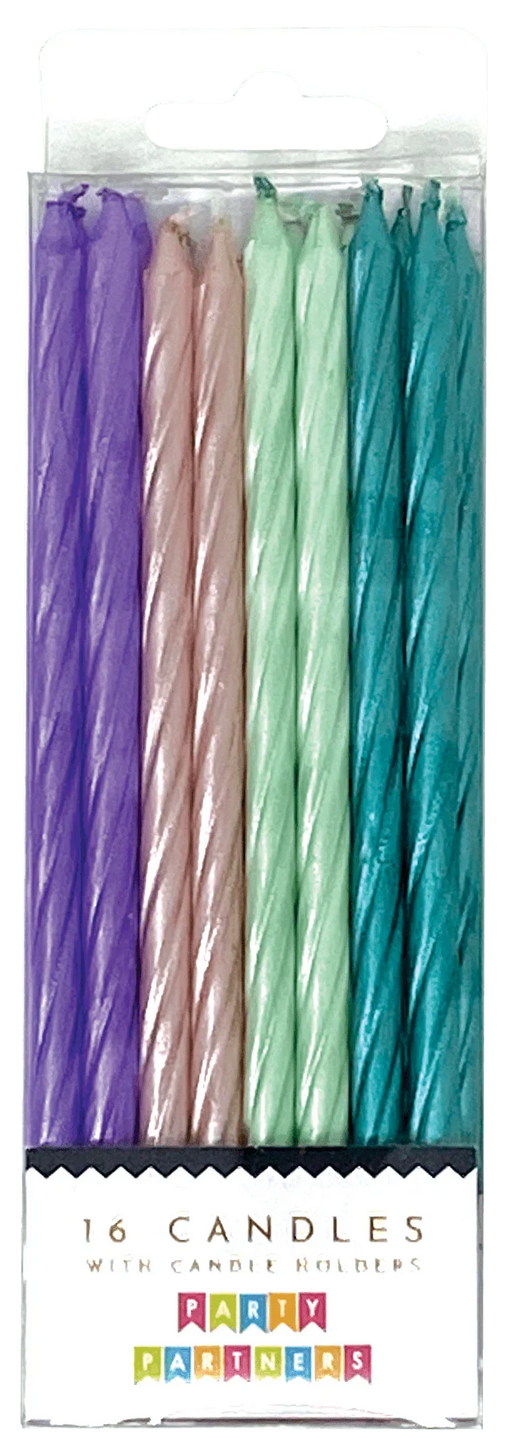 Purple/Teal Pearl Spiral Candle Set | 16ct