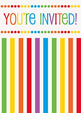 8ct Invitations Rainbow Birthday