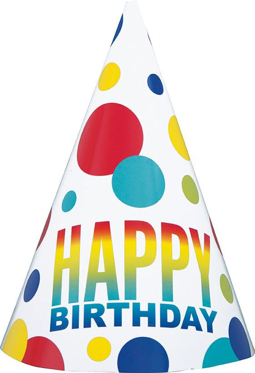 Rainbow Spots Birthday Hats | 8ct