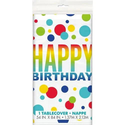 Rainbow Spots Birthday Plastic Tablecover | 1ct