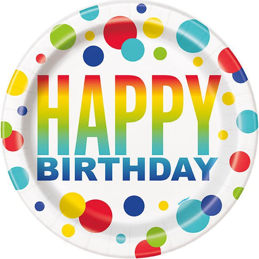 Rainbow Spots Birthday Plate 9in | 8ct