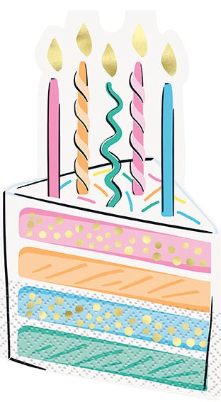 Rainbow Sweets Cake Shaped Napkins w/ Foil | 16ct