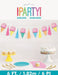 Colorful ice cream cone garland with pink frosting tops, yellow and pastel cone decorations, and matching tassels in blue, pink, and orange, measuring 6 feet long.